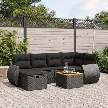 Set De Sofás De Jardín 7 Pzas Con Cojines Ratán Sintético Negro