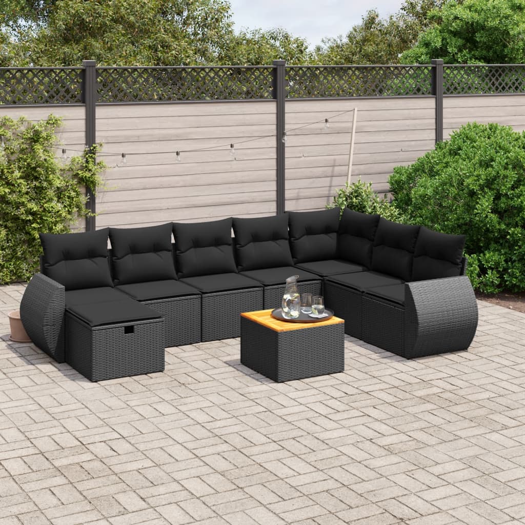 Set De Sofás De Jardín Con Cojines 9 Pzas Ratán Sintético Negro