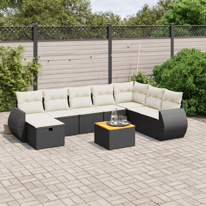 Set De Sofás De Jardín Con Cojines 9 Pzas Ratán Sintético Negro