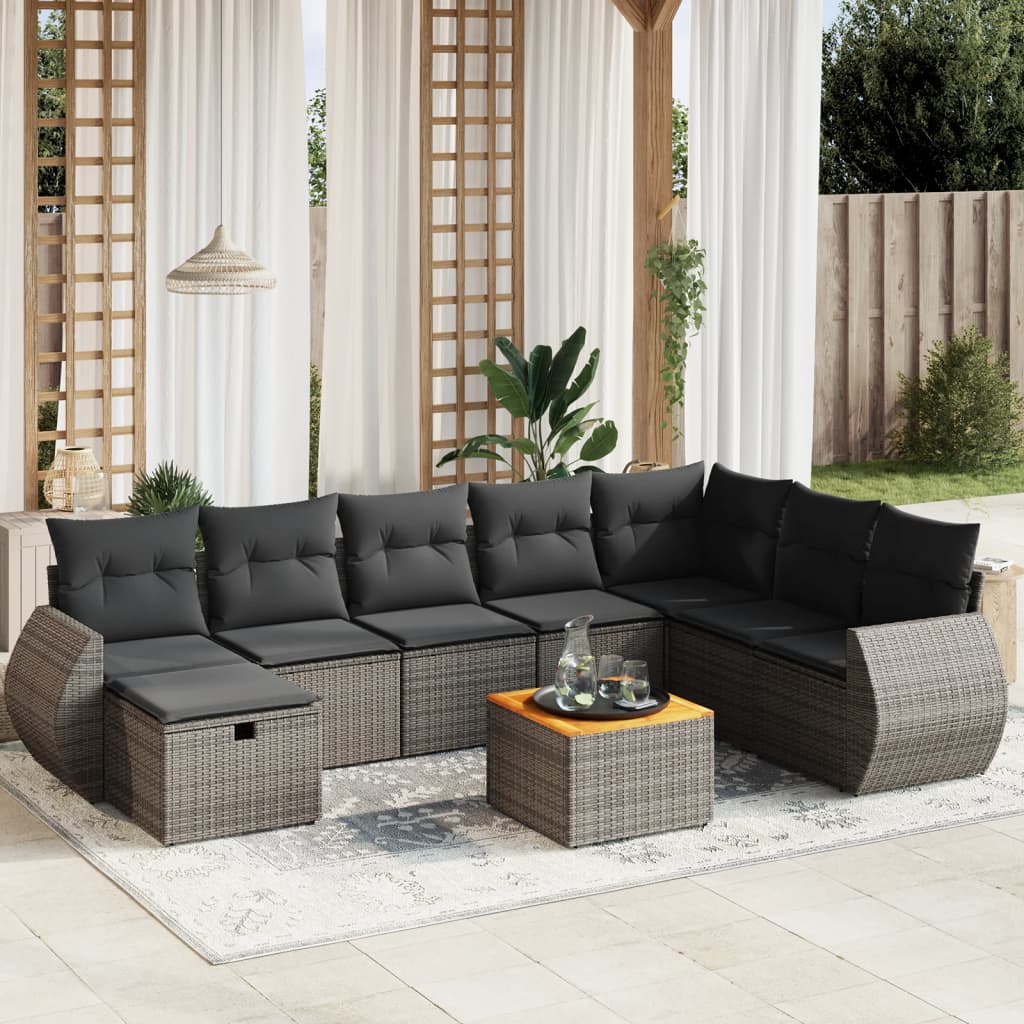 Set De Sofás De Jardín Con Cojines 9 Pzas Ratán Sintético Negro