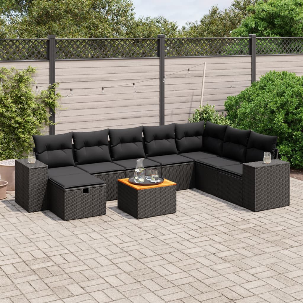 Set De Sofás De Jardín Con Cojines 9 Pzas Ratán Sintético Negro