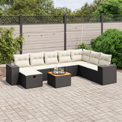Set De Sofás De Jardín Con Cojines 9 Pzas Ratán Sintético Negro