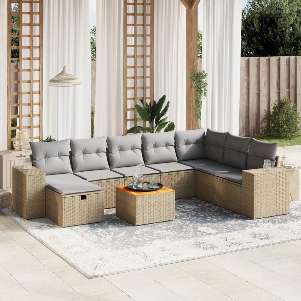 Set De Sofás De Jardín Con Cojines 9 Pzas Ratán Sintético Negro