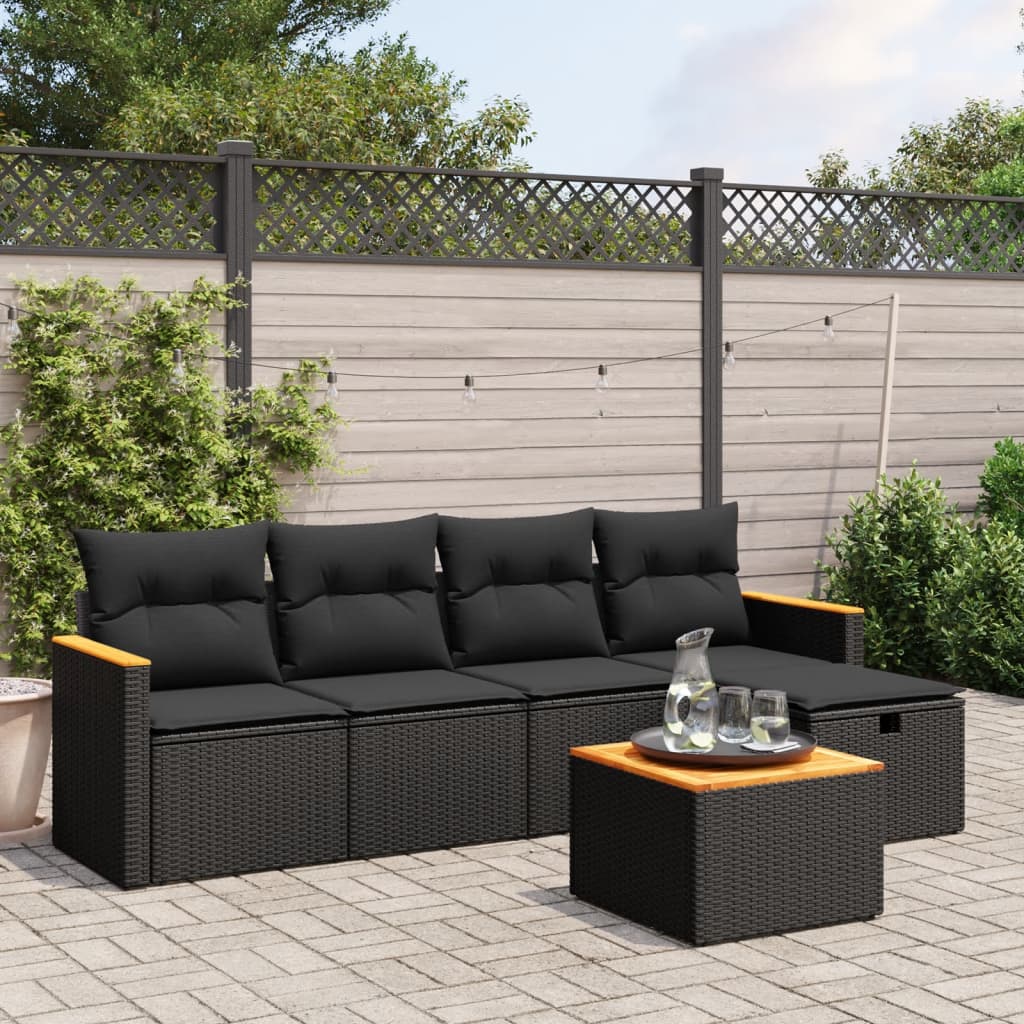 Set De Sofás De Jardín 6 Piezas Y Cojines Ratán Sintético Negro