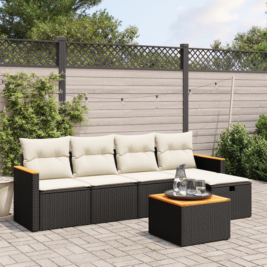 Set De Sofás De Jardín 6 Piezas Y Cojines Ratán Sintético Negro