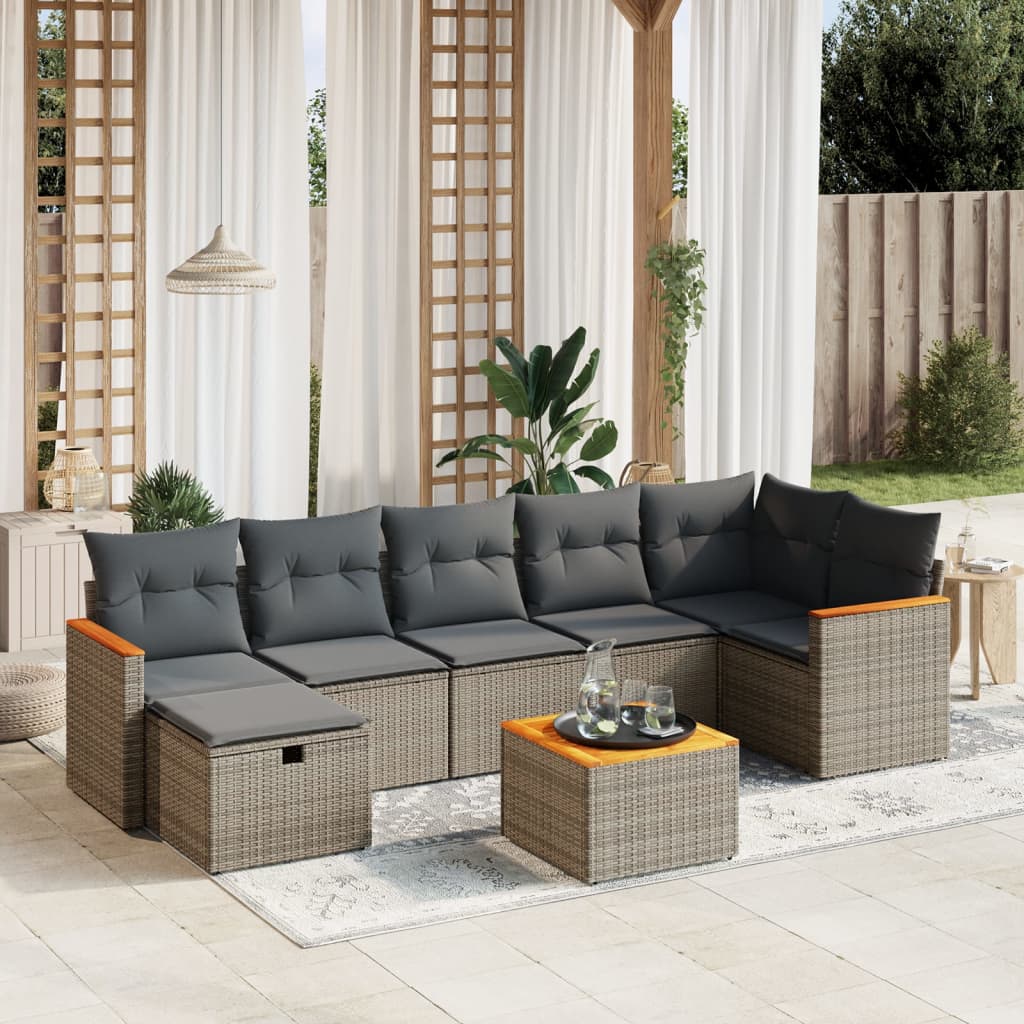 Set De Sofás De Jardín Y Cojines 8 Piezas Ratán Sintético