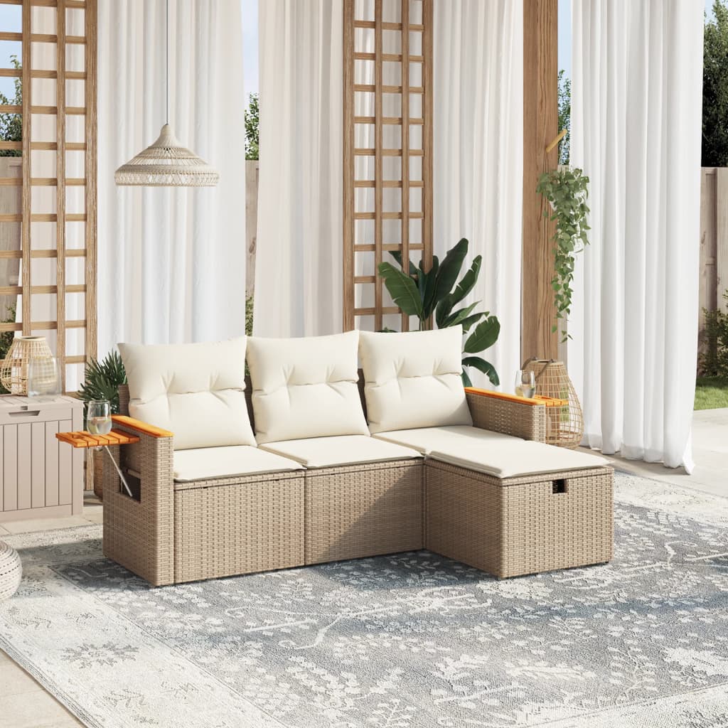Set De Sofás De Jardín 4 Pzas Y Cojines Ratán Sintético