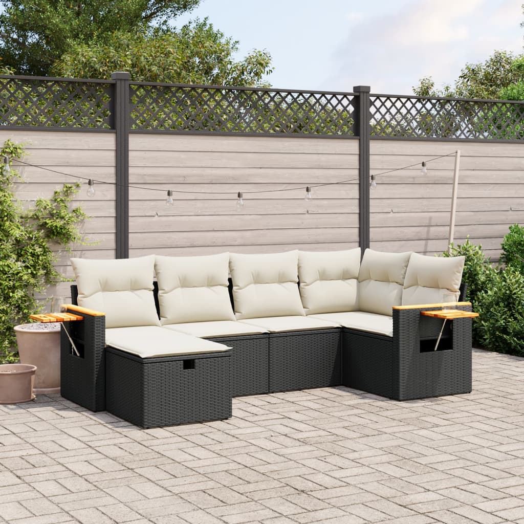 Set Sofás De Jardín 7 Piezas Y Cojines Ratán Sintético Beige