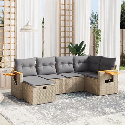 Set Sofás De Jardín 7 Piezas Y Cojines Ratán Sintético Beige