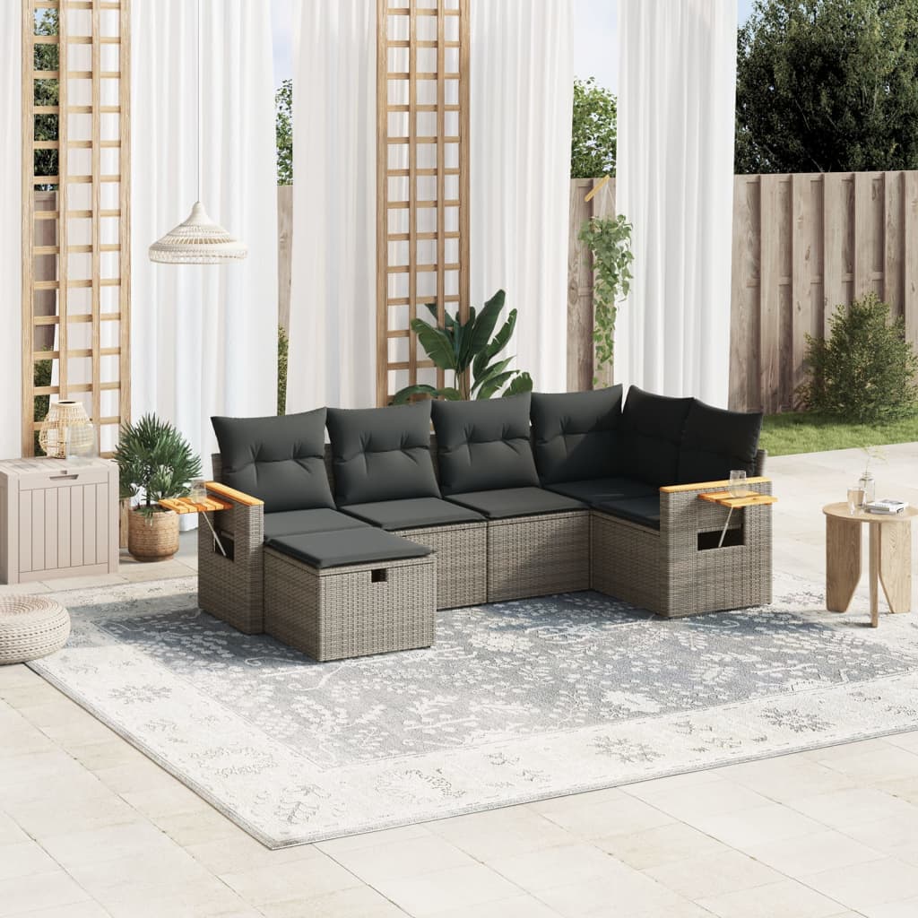 Set Sofás De Jardín 7 Piezas Y Cojines Ratán Sintético Beige