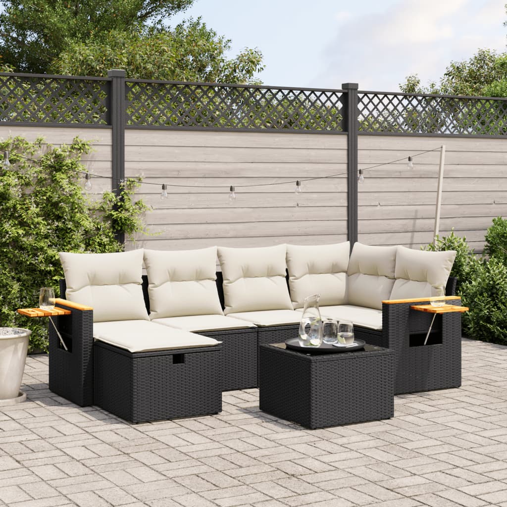Set Sofás De Jardín 7 Piezas Y Cojines Ratán Sintético Beige