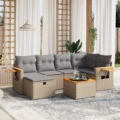 Set Sofás De Jardín 7 Piezas Y Cojines Ratán Sintético Beige