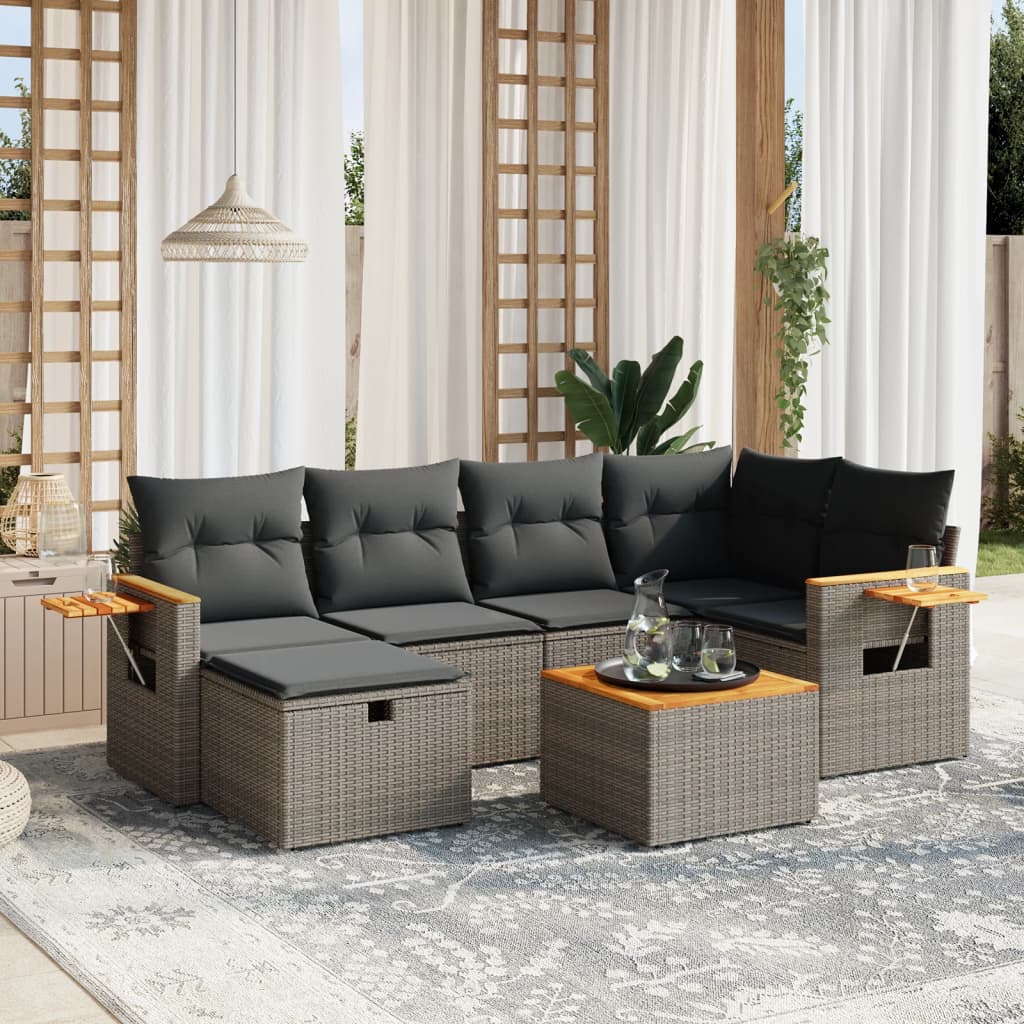 Set Sofás De Jardín 7 Piezas Y Cojines Ratán Sintético Beige
