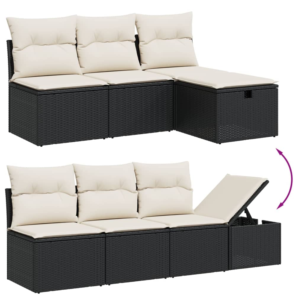 Set De Comedor De Jardín 7 Pzas Y Cojines Ratán Sintético Negro