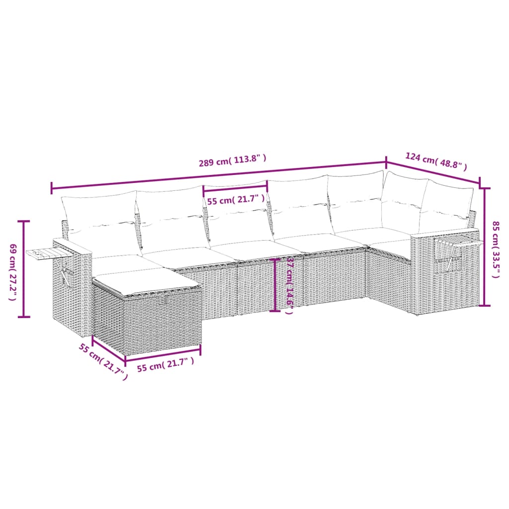 Set De Comedor De Jardín 7 Pzas Y Cojines Ratán Sintético Negro