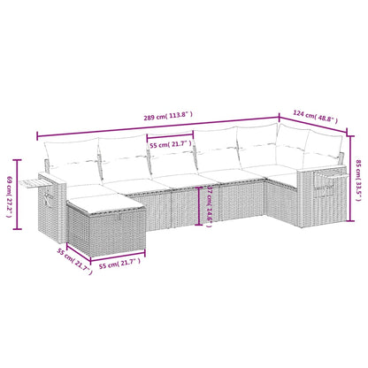 Set De Comedor De Jardín 7 Pzas Y Cojines Ratán Sintético Negro