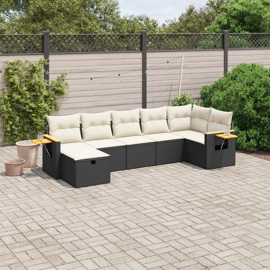 Set De Comedor De Jardín 7 Pzas Y Cojines Ratán Sintético Negro