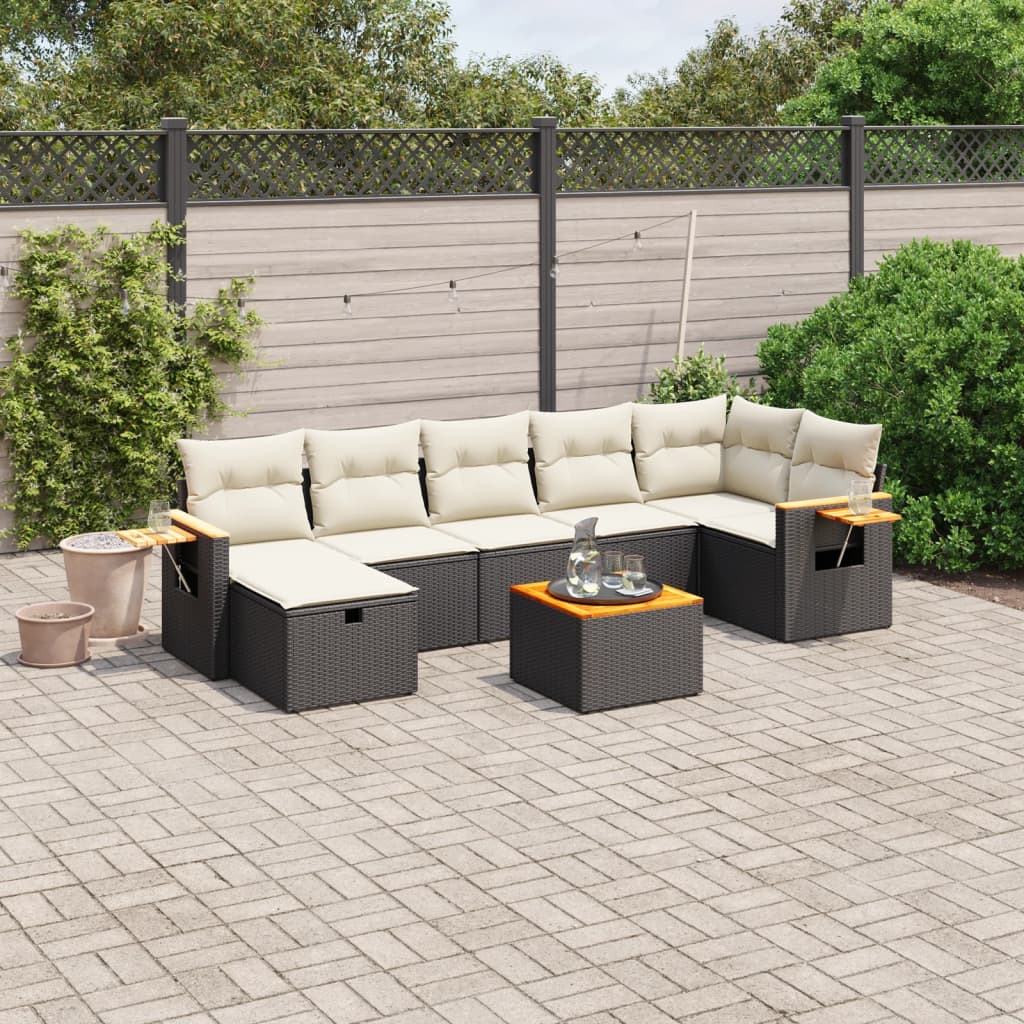 Set De Sofás De Jardín 8 Piezas Y Cojines Ratán Sintético Negro