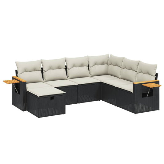 Set De Comedor De Jardín 7 Pzas Y Cojines Ratán Sintético Negro