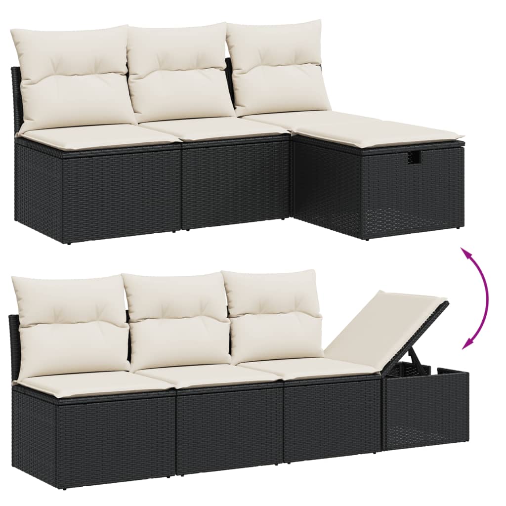 Set De Comedor De Jardín 7 Pzas Y Cojines Ratán Sintético Negro