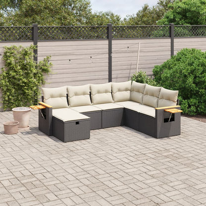 Set De Comedor De Jardín 7 Pzas Y Cojines Ratán Sintético Negro