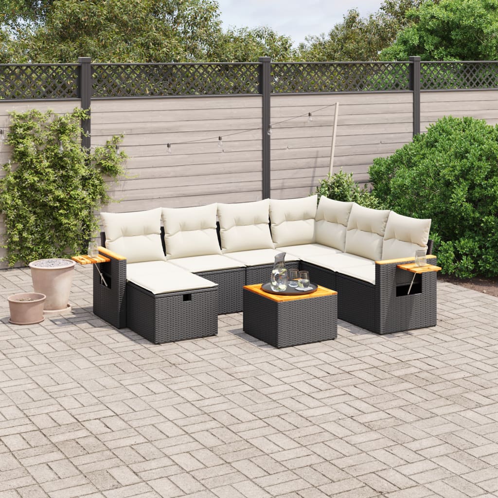 Set De Sofás De Jardín 8 Piezas Y Cojines Ratán Sintético Negro