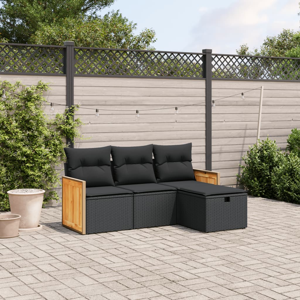 Set De Sofás De Jardín 4 Pzas Y Cojines Ratán Sintético