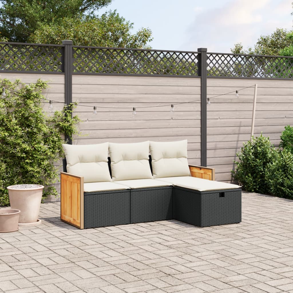 Set De Sofás De Jardín 4 Pzas Y Cojines Ratán Sintético