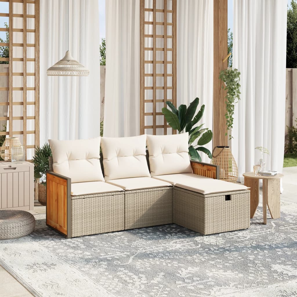 Set De Sofás De Jardín 4 Pzas Y Cojines Ratán Sintético