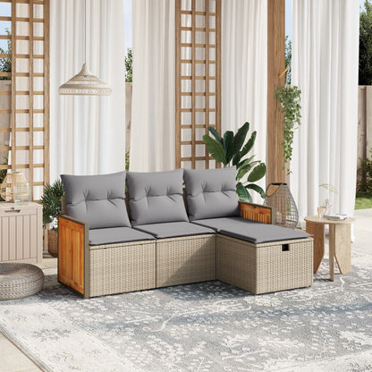 Set De Sofás De Jardín 4 Pzas Y Cojines Ratán Sintético