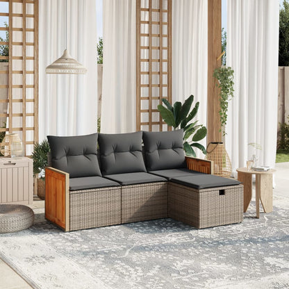Set De Sofás De Jardín 4 Pzas Y Cojines Ratán Sintético