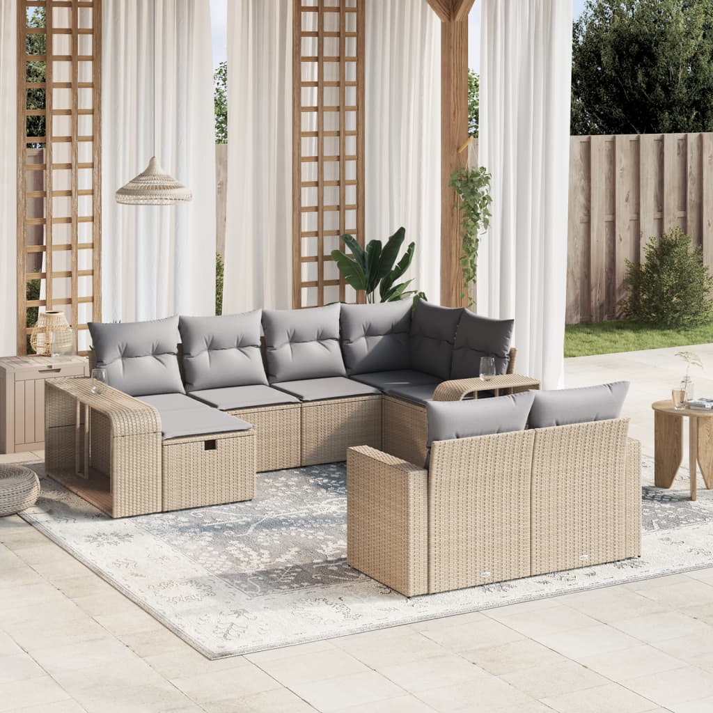 Set De Sofás De Jardín 11Pzas Con Cojines Ratán Sintético Beige
