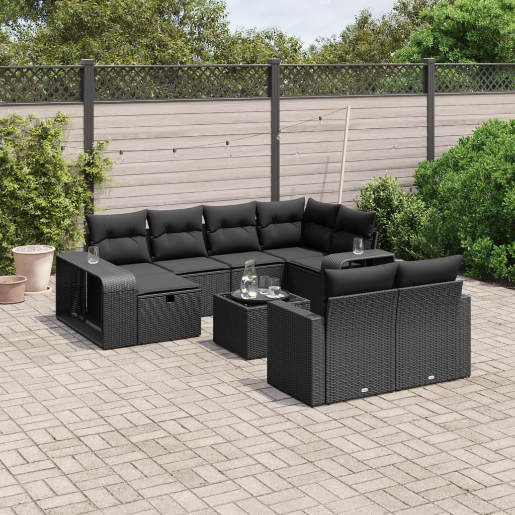 Set De Sofás De Jardín 11Pzas Con Cojines Ratán Sintético Beige