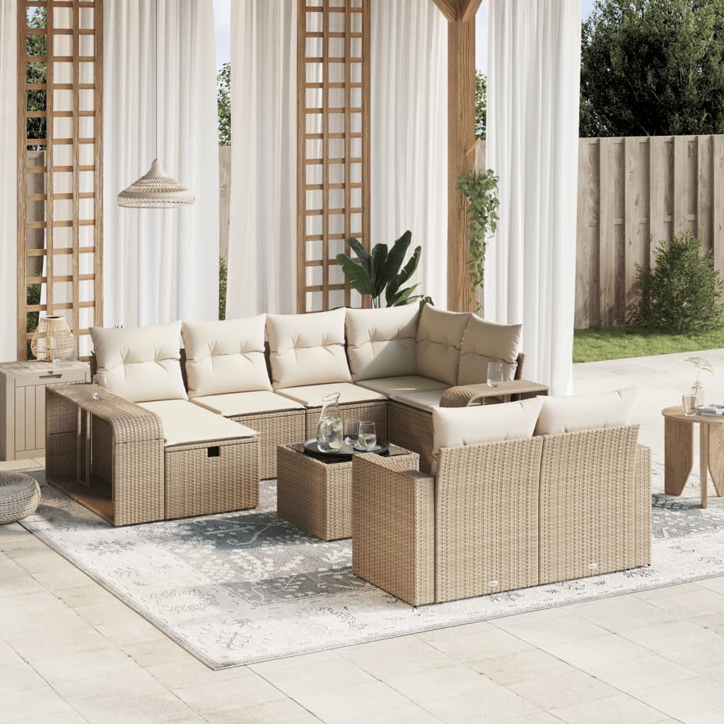 Set De Sofás De Jardín 11Pzas Con Cojines Ratán Sintético Beige