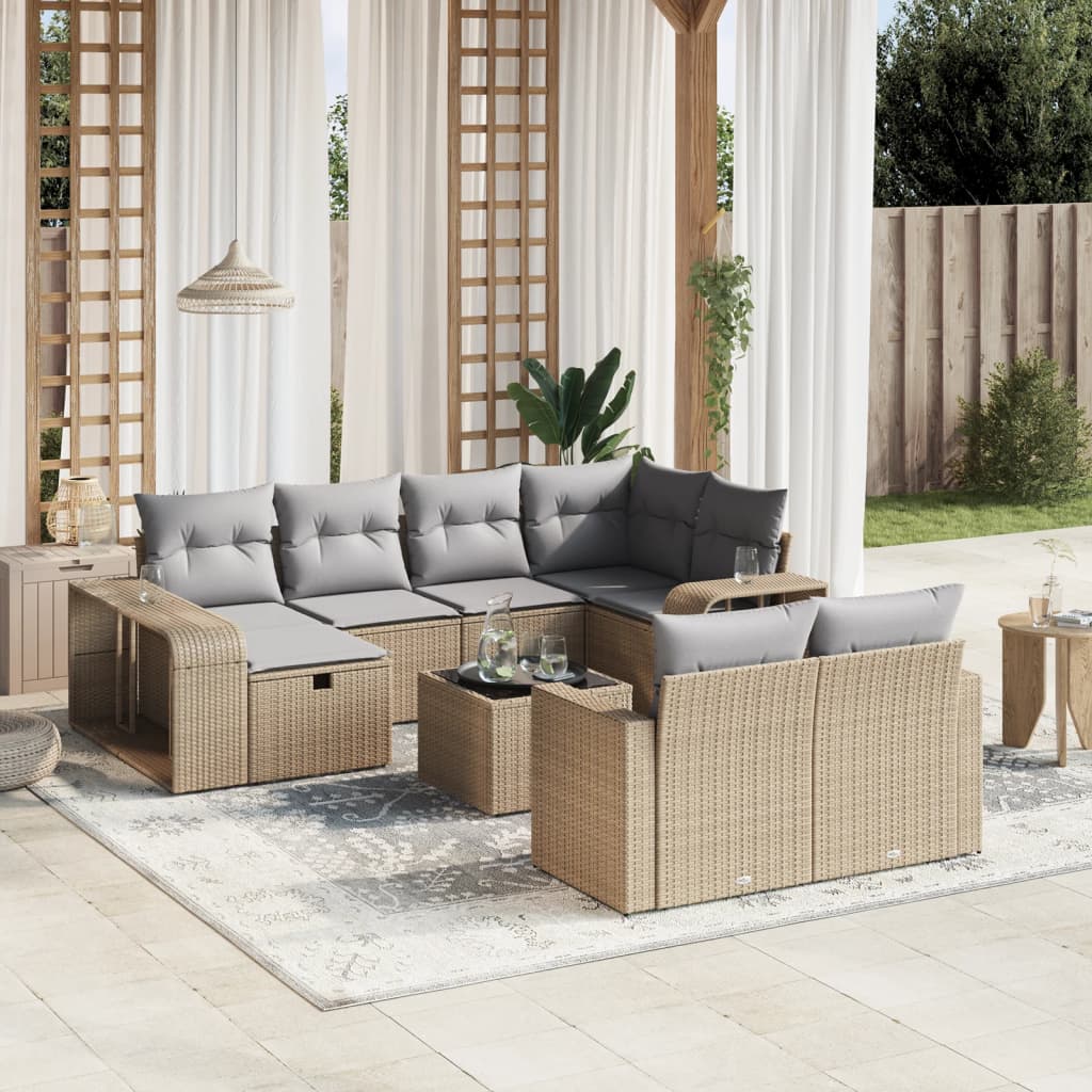 Set De Sofás De Jardín 11Pzas Con Cojines Ratán Sintético Beige