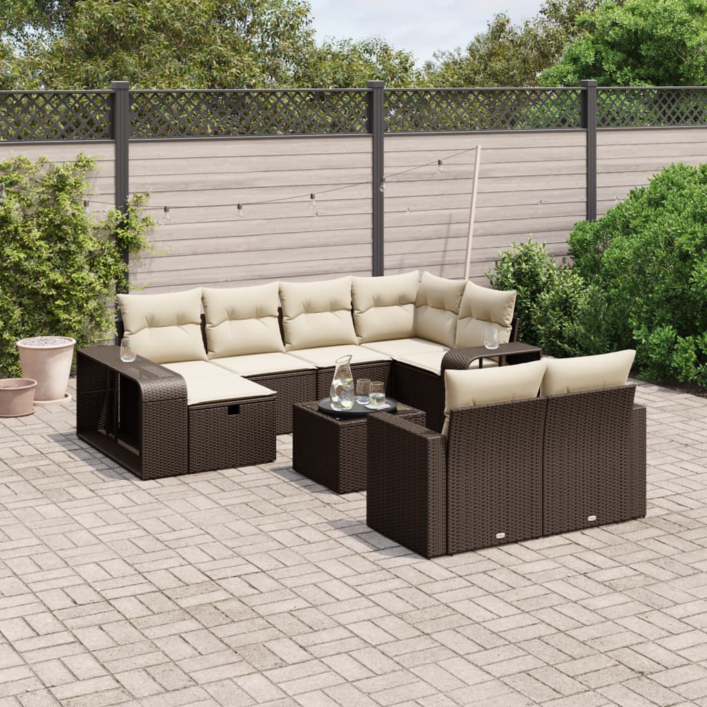 Set De Sofás De Jardín 11Pzas Con Cojines Ratán Sintético Beige