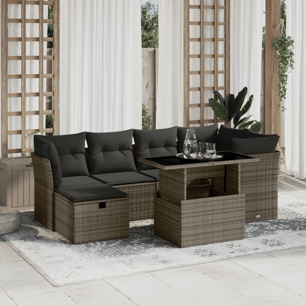 Set De Sofás De Jardín 7 Pzas Con Cojines Ratán Sintético