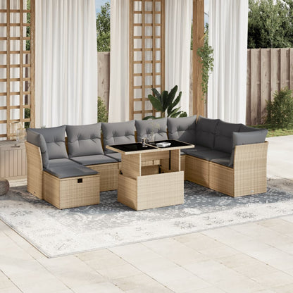 Set De Sofás De Jardín Con Cojines 9 Pzas Ratán Sintético Negro