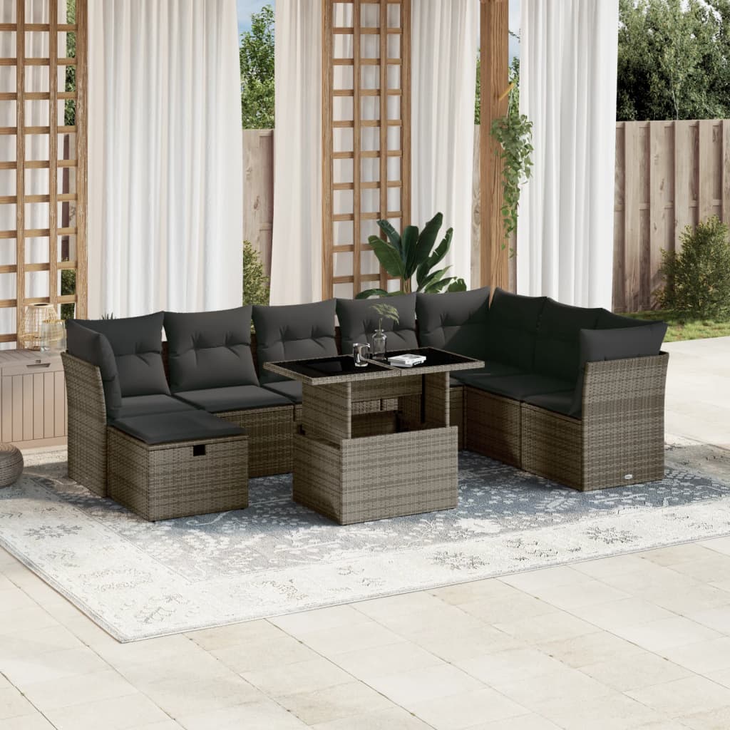 Set De Sofás De Jardín Con Cojines 9 Pzas Ratán Sintético Negro