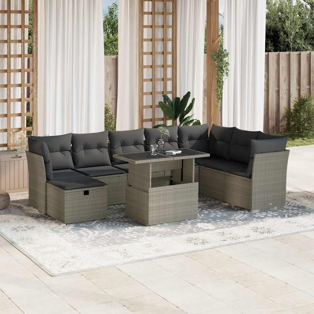 Set De Sofás De Jardín Con Cojines 9 Pzas Ratán Sintético Negro
