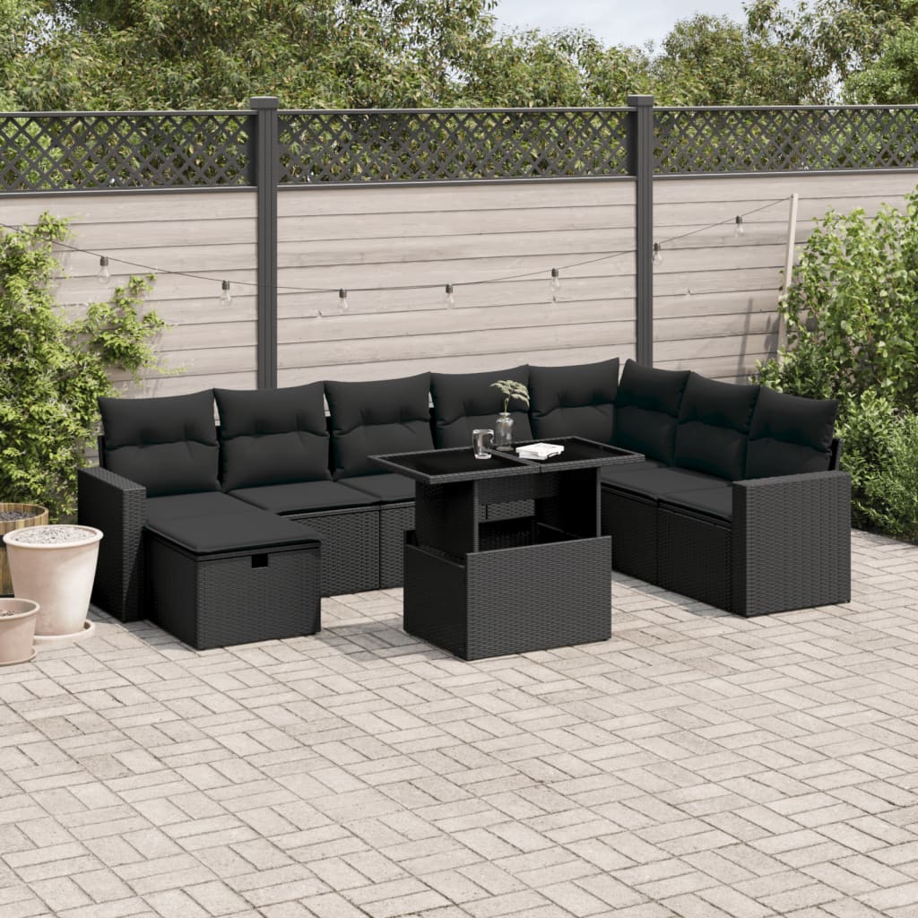 Set De Sofás De Jardín Con Cojines 9 Pzas Ratán Sintético Beige