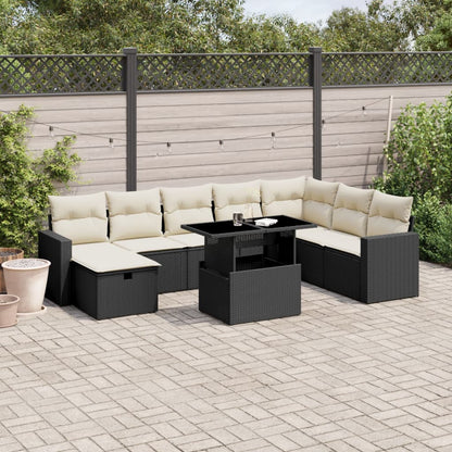 Set De Sofás De Jardín Con Cojines 9 Pzas Ratán Sintético Beige