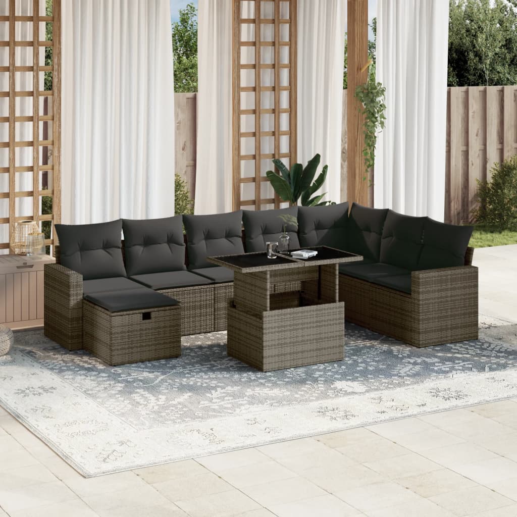 Set De Sofás De Jardín Con Cojines 9 Pzas Ratán Sintético Beige