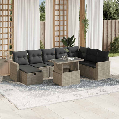 Set De Sofás De Jardín Con Cojines 9 Pzas Ratán Sintético Beige