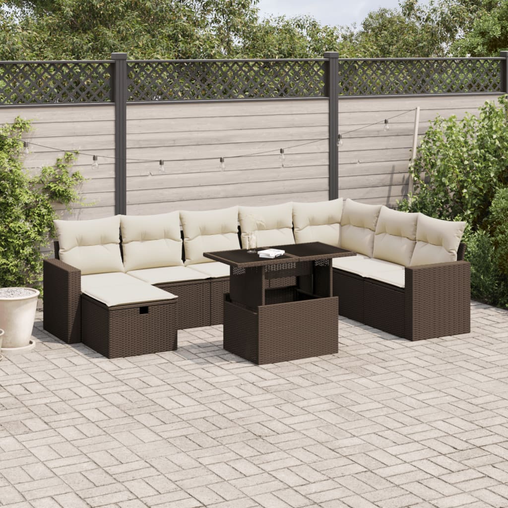 Set De Sofás De Jardín Con Cojines 9 Pzas Ratán Sintético Beige