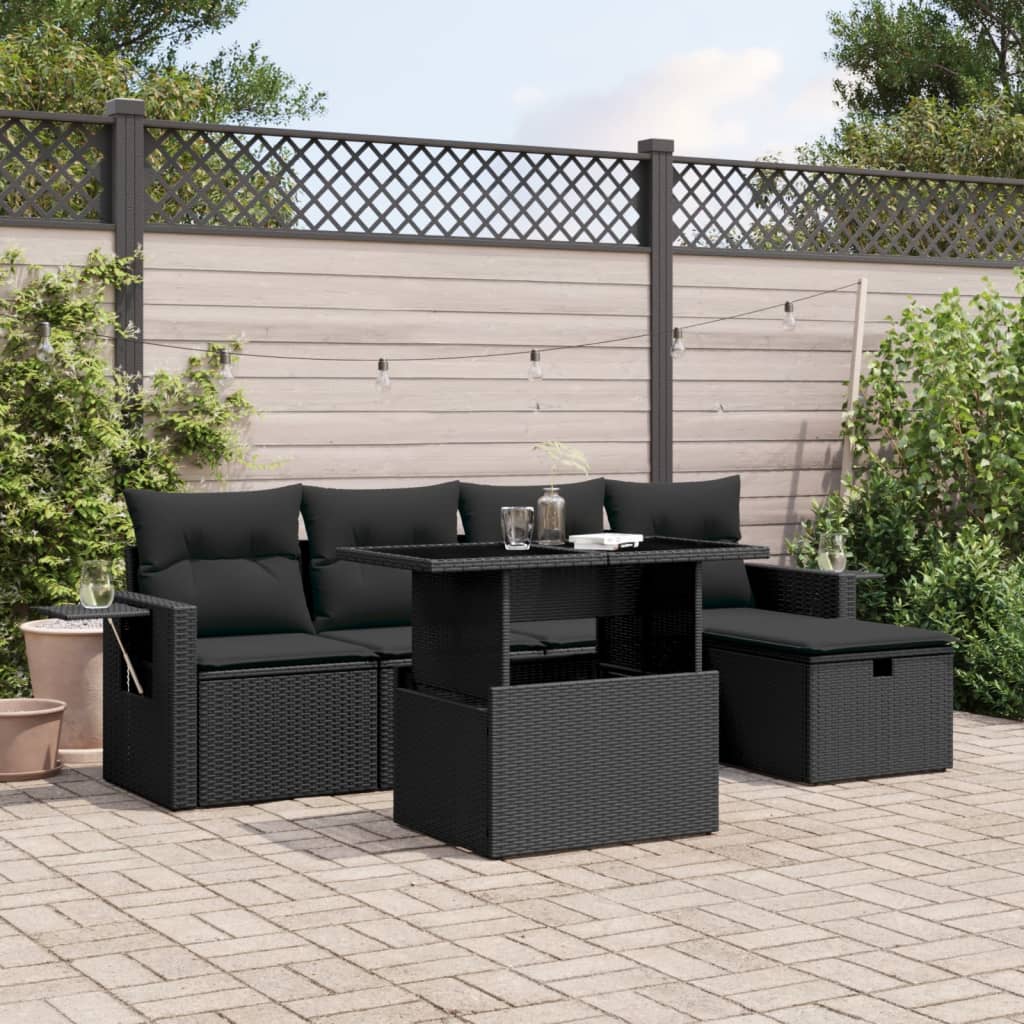Set De Sofás De Jardín 6 Piezas Y Cojines Ratán Sintético Negro