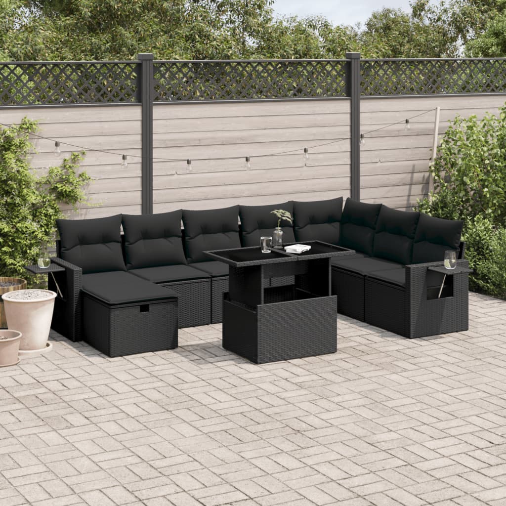 Set De Sofás De Jardín Con Cojines 9 Pzas Ratán Sintético Beige