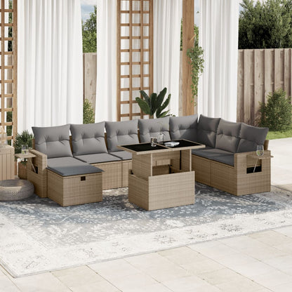 Set De Sofás De Jardín Con Cojines 9 Pzas Ratán Sintético Beige