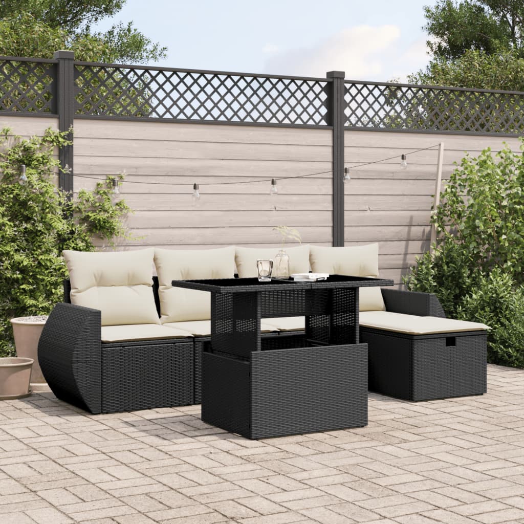 Set De Sofás De Jardín 6 Piezas Y Cojines Ratán Sintético Negro
