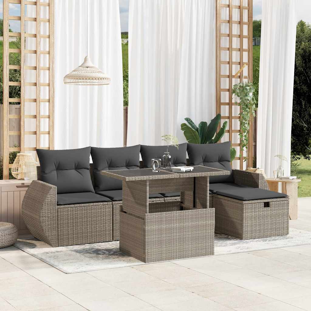 Set De Sofás De Jardín 6 Piezas Y Cojines Ratán Sintético Negro